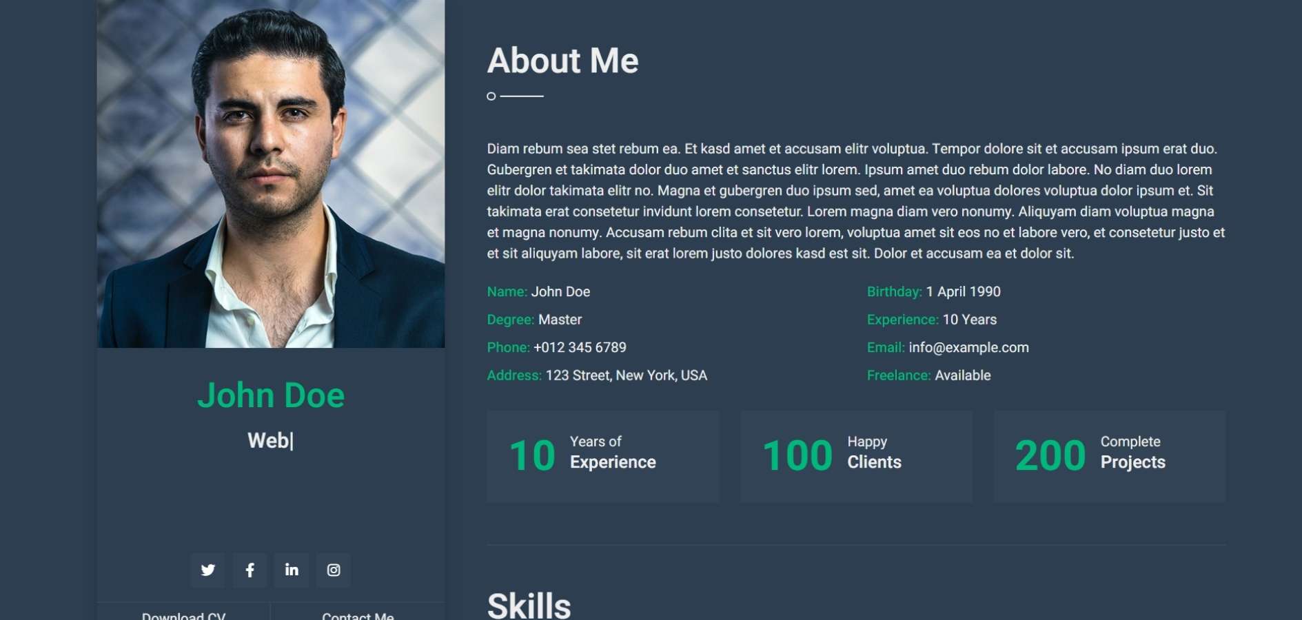 Bootstrap CV Resume HTML Template Bootstrap CV Resume HTML Template